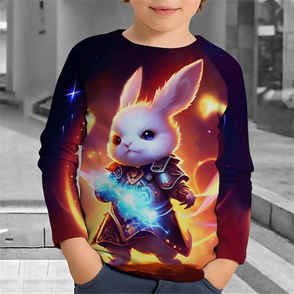 Children's Clothing Boy T-shirt Long Sleeved Cartoon Animal 3D Printed Fun Top