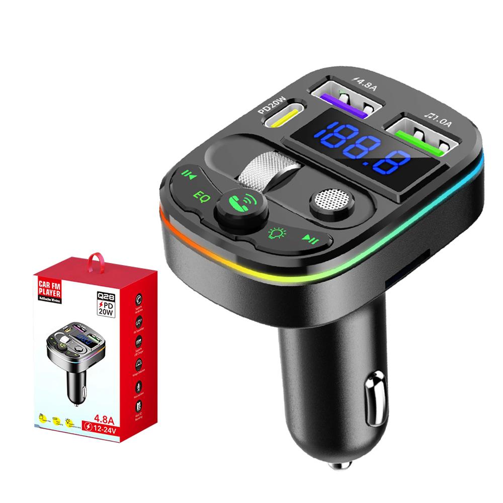 Автомобильный Bluetooth FM-передатчик PD Type-C Dual USB 4.8A Быстрое зарядное устройство Громкая связь Радиомодулятор MP3-плеер Поддержка TF-карты