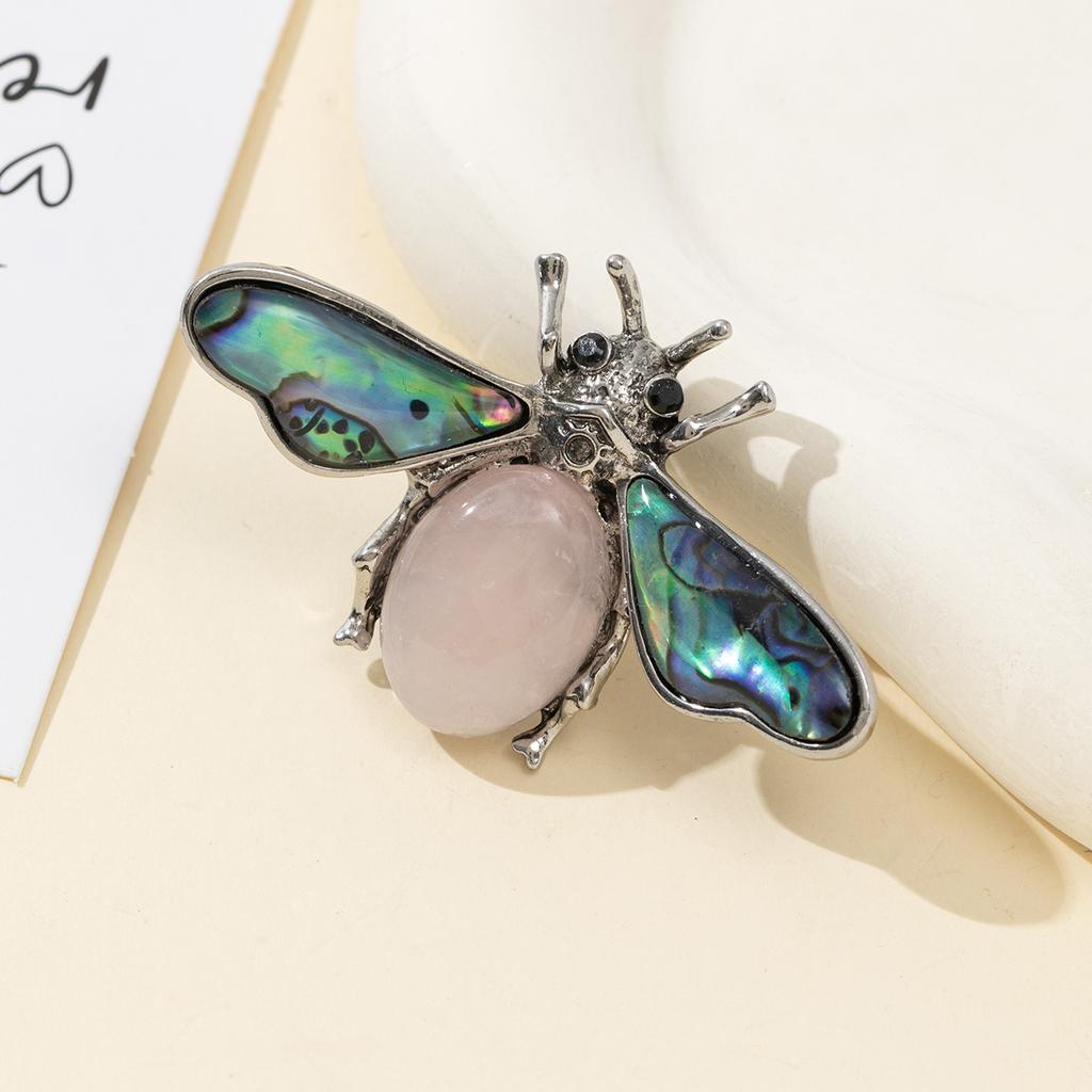 1Pc, Natural Stone Ladybird Shape Brooches, Boho Reiki Healing Crystal Amethyst Malachite Lapis Lazuli Gemstone Brooch Pin for Women Men Jewelry