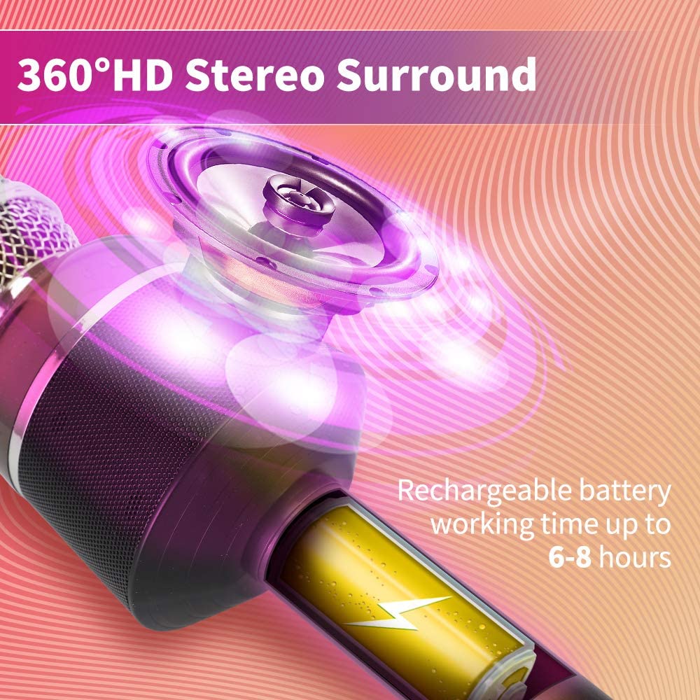 Караоке-микрофон для детей, беспроводной Bluetooth-караоке-портативный микрофон, динамик, плеер, рекордер для вечеринки по случаю дня рождения KTV