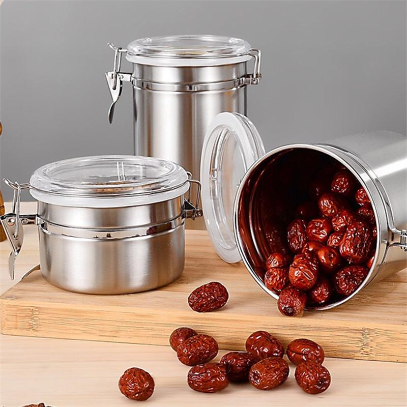 Stainless Steel Vacuum Sealed Jar Coffee Beans Storage Box Sugar Tea Food Containers Grain Storage Can for Kitchen