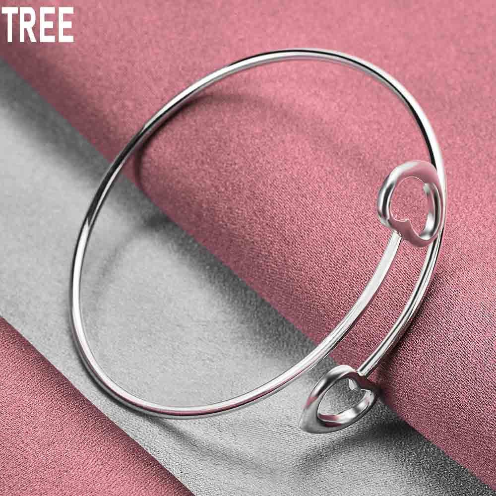 Двойной открытый браслет в форме сердца из стерлингового серебра 925 пробы, модные свадебные украшения