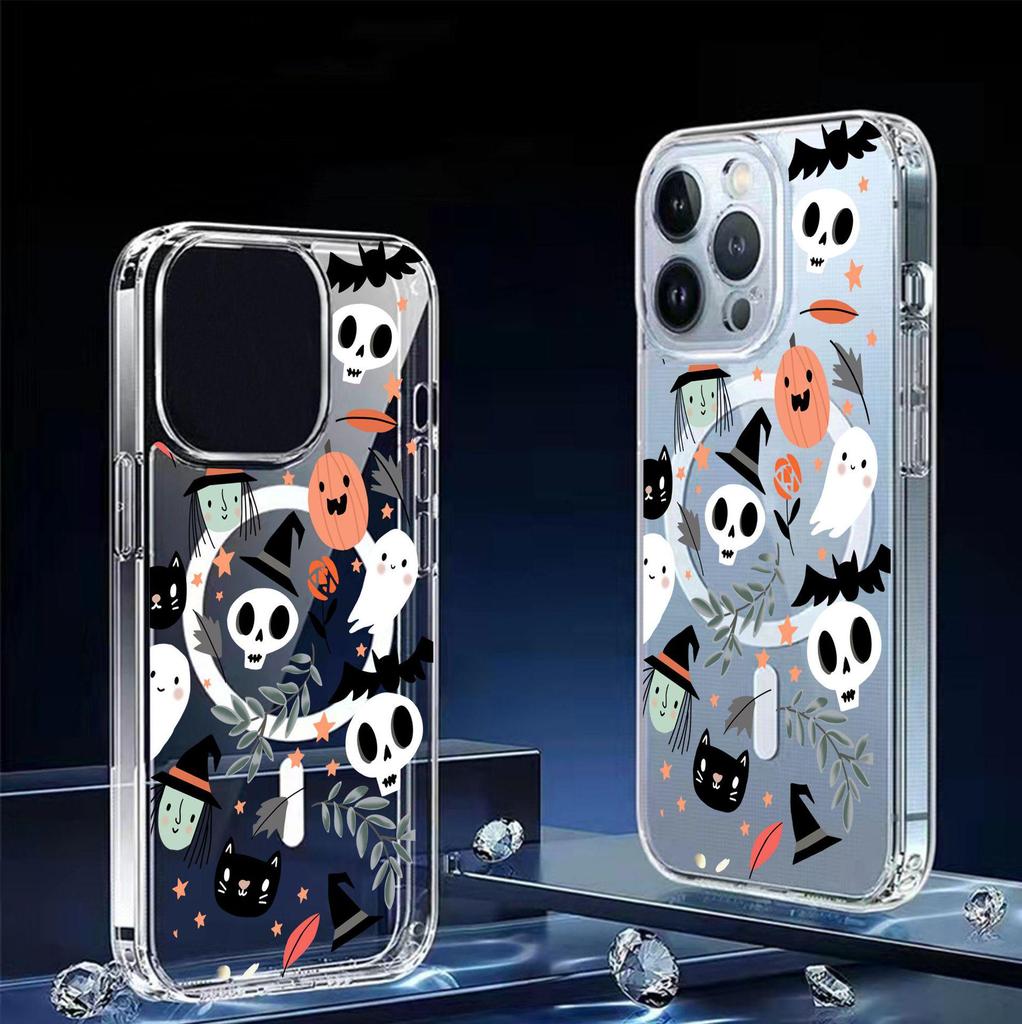 Магнитный чехол Magic Hat Skull для iPhone 15/16/17 Pro Max - прозрачный, полностью покрывает экран.