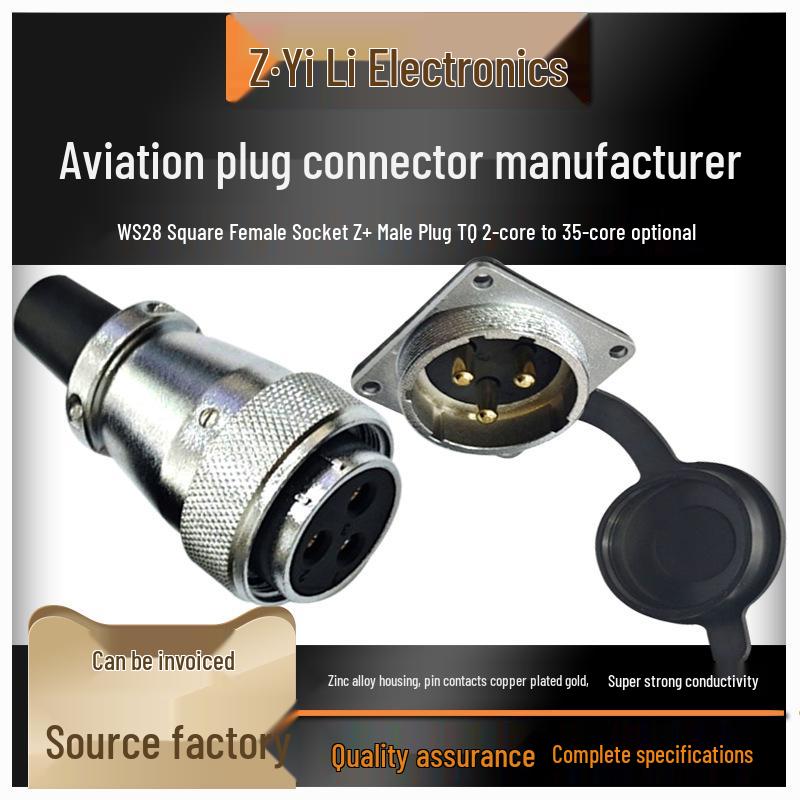 WS28 Reverse Mount Square Base Aviation Socket Connector, 26-Pin
