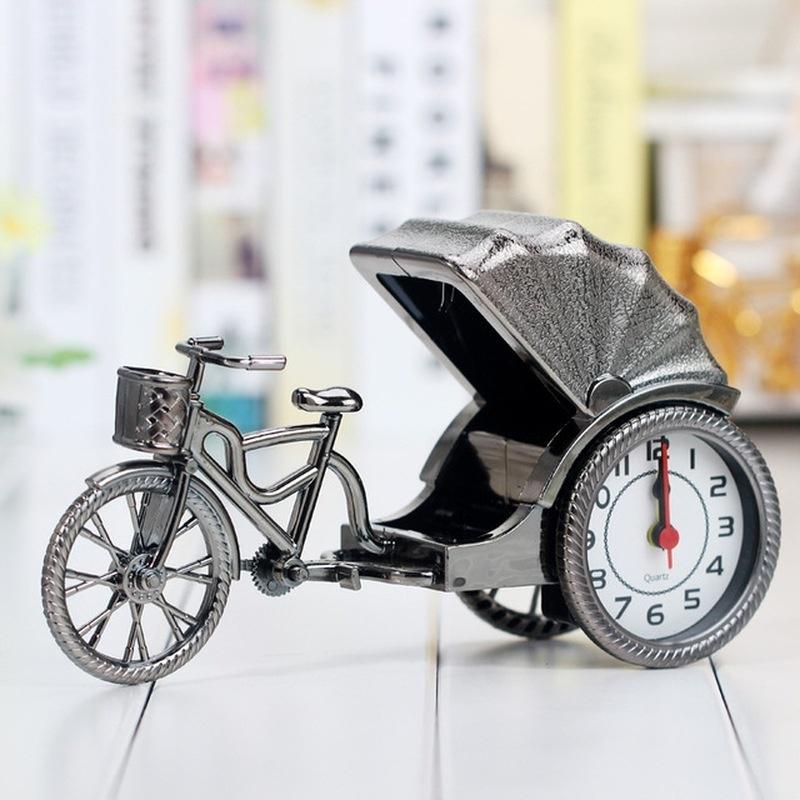 Retro Rickshaw Car Alarm Clock Plastic Desktop Decoration Home Decoration Model Bedside Clock Mechan