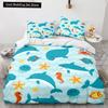 Подводный мир King Queen Пододеяльник Мультяшный океан Животные Комплект постельного белья для детей Рыбы Коралл Морская жизнь Мягкий полиэстеровый пододеяльник
