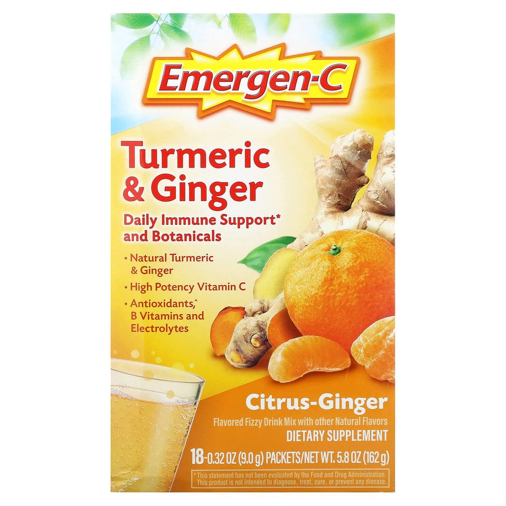 Emergen-C, Turmeric & Ginger, Citrus-Ginger, 18 Packets, 9G (0.32Oz) Each