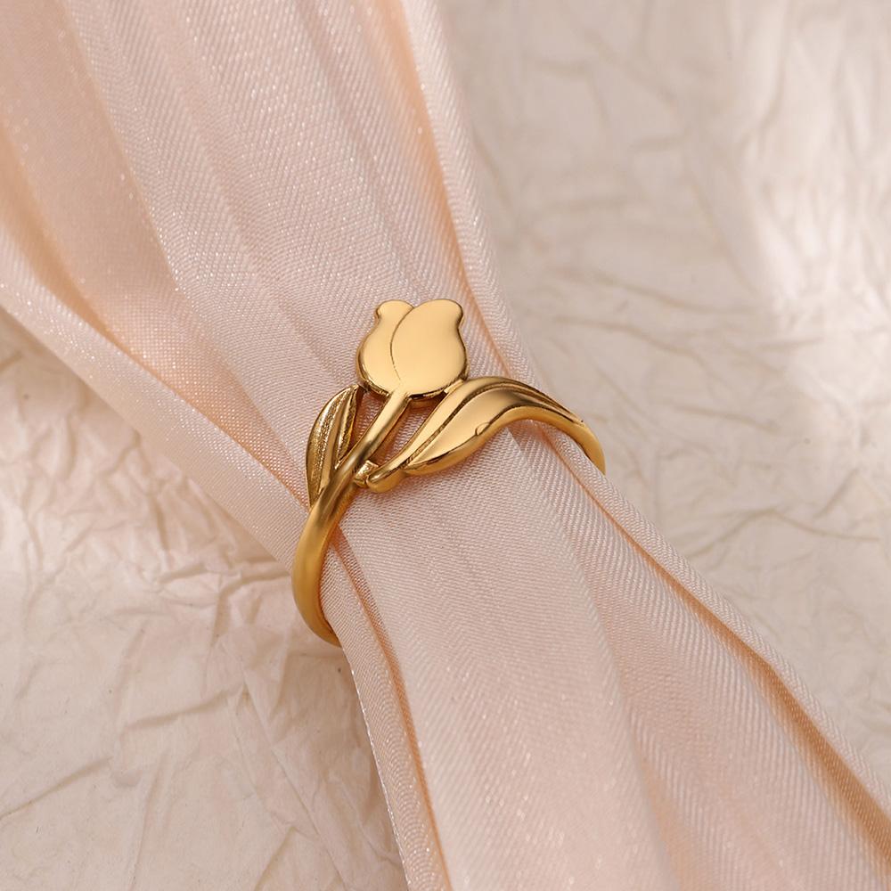 Stainless Steel Wave Rings for Women Gold Color Geometric Heart Rose Flower Wedding Ring Aesthetic Fashion Waterproof Jewelry
