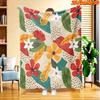 1pc 2D Flat Printing Spring And Summer New Arrival Multicolor Floral Leaf Pattern Digital Print Blanket, All-Season Use, Casual Throw, 100% Fiber Soft