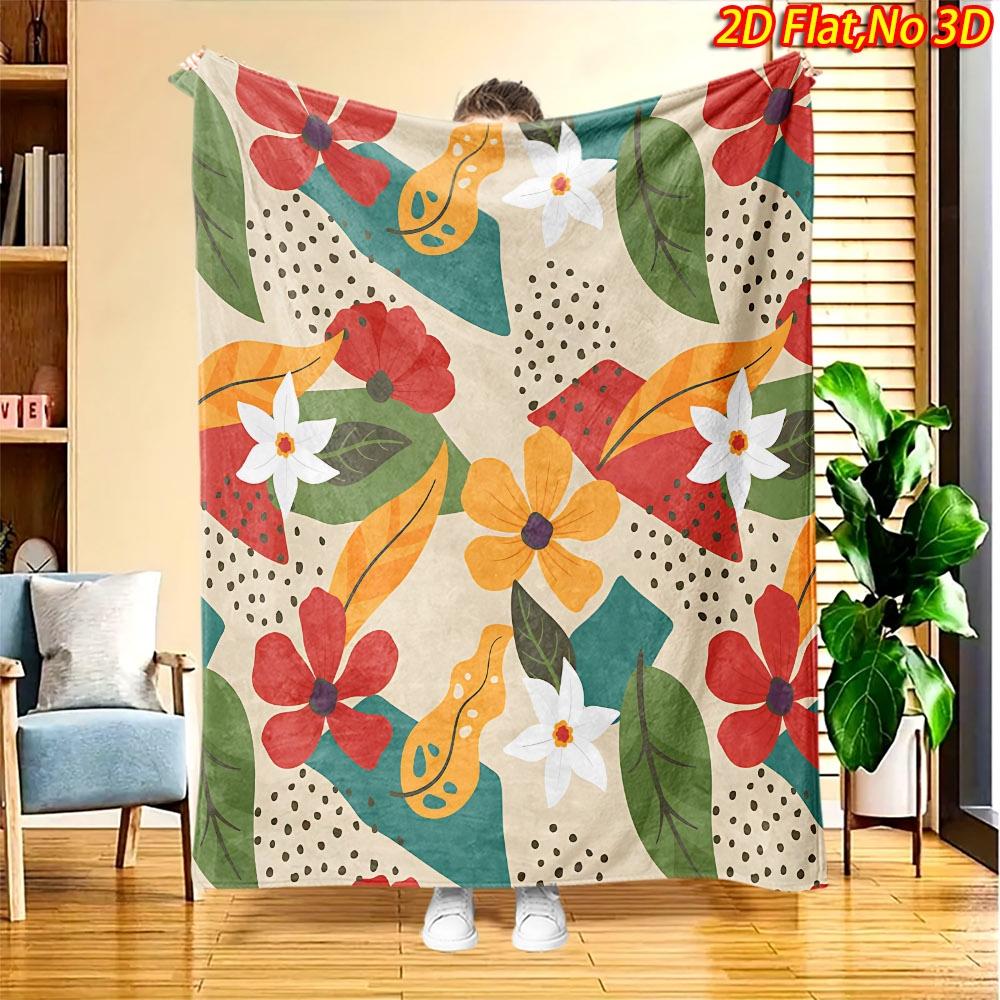 1pc 2D Flat Printing Spring And Summer New Arrival Multicolor Floral Leaf Pattern Digital Print Blanket, All-Season Use, Casual Throw, 100% Fiber Soft