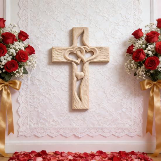 Деревянное настенное украшение «Переплетенные сердца» Ручная резьба Двойные сердца Настенная скульптура Украшение для дома Гостиная Настенное подвесное украшение Христианский религиозный орнамент