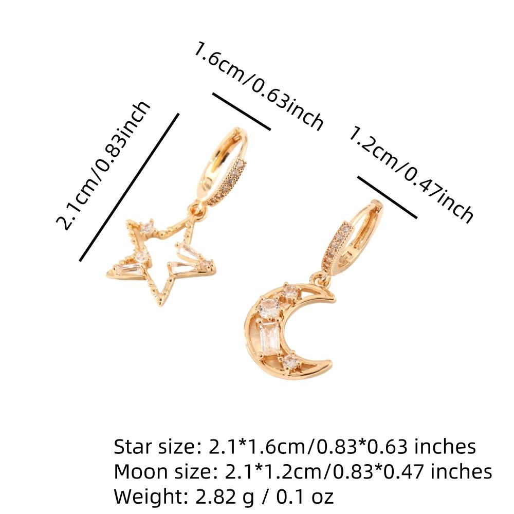 Модные асимметричные серьги-подвески со звездами и луной для женщин, серьги с кубическим цирконием, ювелирные изделия, аксессуары для вечеринок