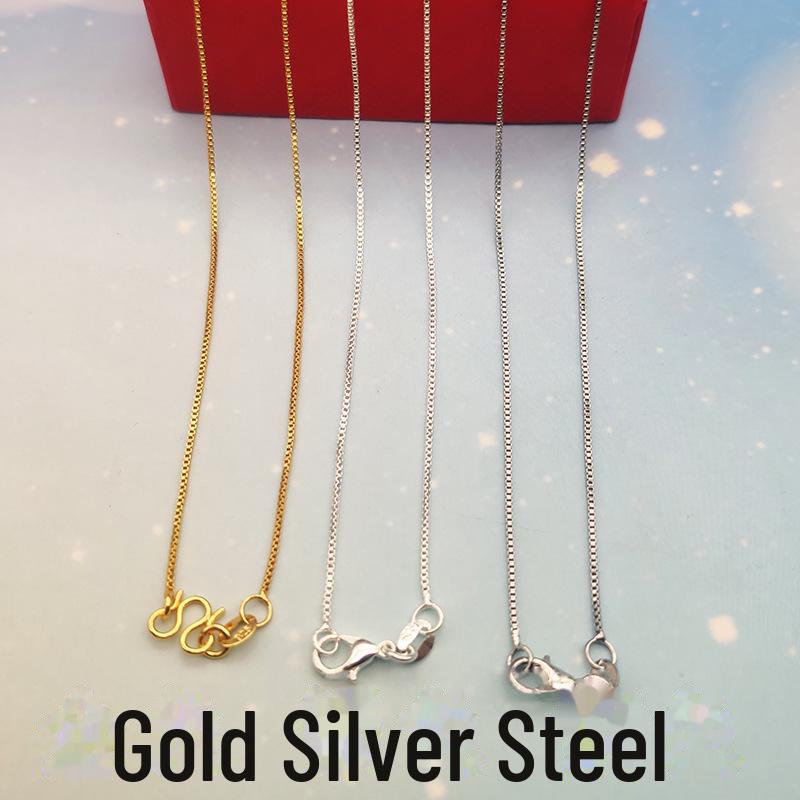 S925 Silver Necklace with Snake Bone, Melon Seed, and Water Wave Charm - O-Shaped, Copper-Plated Simple Clavicle Chain