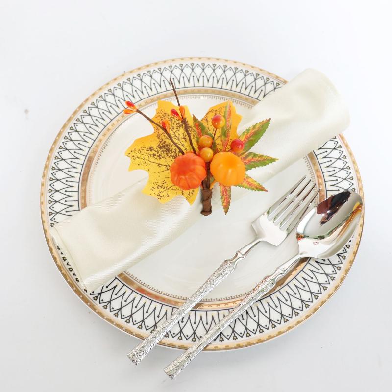 Набор двойных колец для салфеток с тыквами и кленовыми листьями, осенний декор для стола на День благодарения, с искусственным венком для званого ужина на Хэллоуин