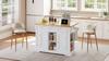 132cm Mobile Kitchen Table, Country House Style, Foldable Countertop, Multifunctional Cabinet, Spice Rack, Towel Holder, 4 Wheels, Integrated Socket