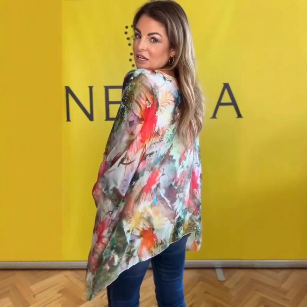 Женский европейско-американский шифоновый топ с рукавами «летучая мышь» и 3D-принтом, 2025