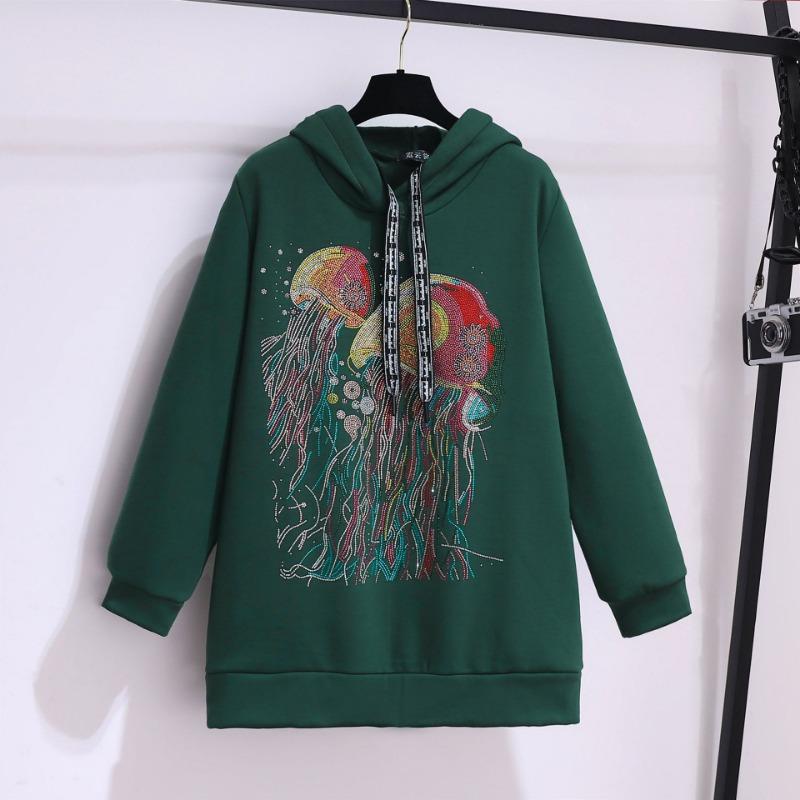 Plus Size Women's Autumn Loose Thin Long Sleeve Plus Fleece Thick New All In One Hoodie