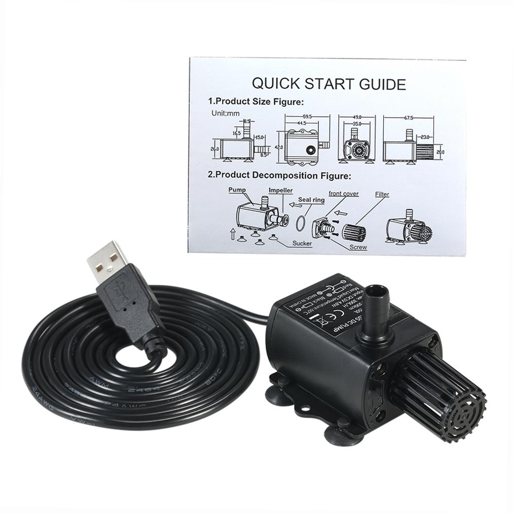 Decdeal Ультра-тихий бесщеточный водяной насос Mini USB DC5V, 4,8 Вт, 300 л/ч, подъем 300 см, водонепроницаемый