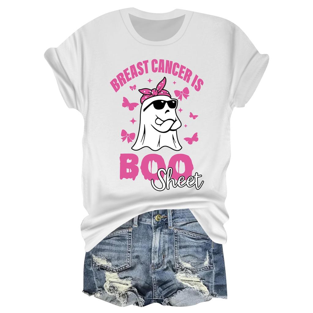 Женская повседневная футболка на Хэллоуин с принтом груди, пуловер с круглым вырезом, топ с короткими рукавами