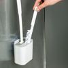 Silicone Toilet Brush Set with L-Shaped Head Long Non-Slip Handles Wall Mounted Holder Compact Bowl Cleaner Brush