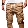 Men Thick Cargo Pants Drawstring Waist Warm Jogger Pants Autumn Winter