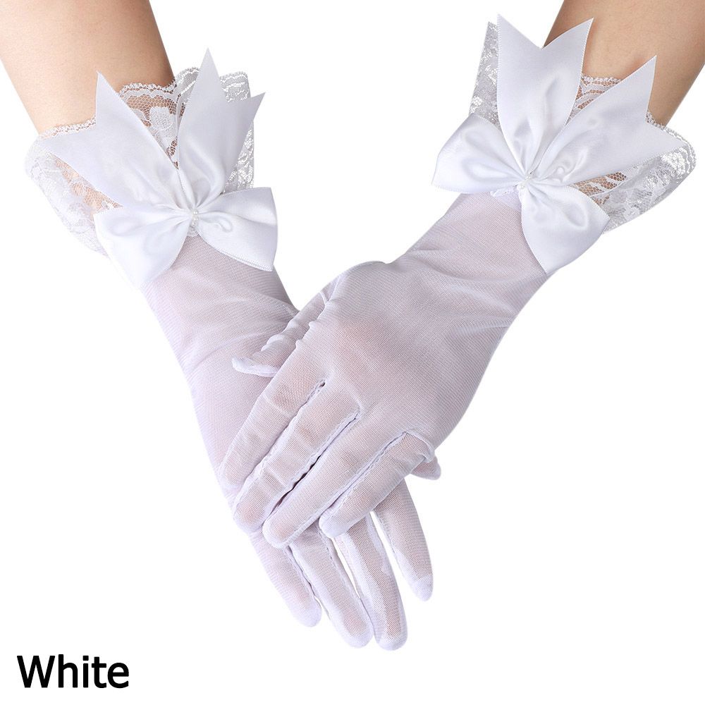 Fashion Sunscreen Chiffon Bride Mittens Lace Gloves Driving Gloves Bow