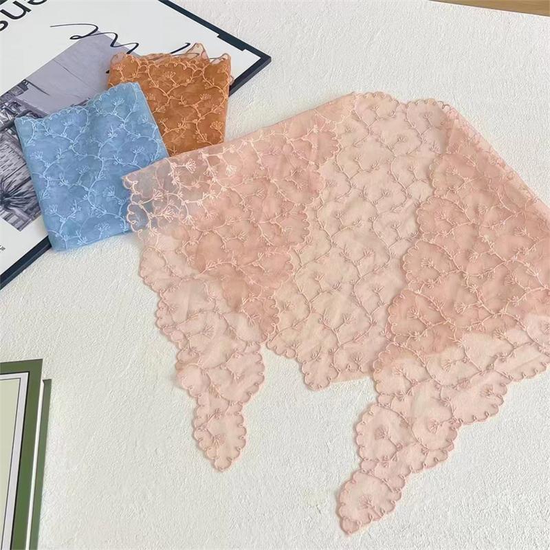 Women Lace Triangle Scarf Sweet Girls Sunscreen Scarf Spring Summer French Beach Style Hair Tie Vintage Female Lady Muslim Hijab