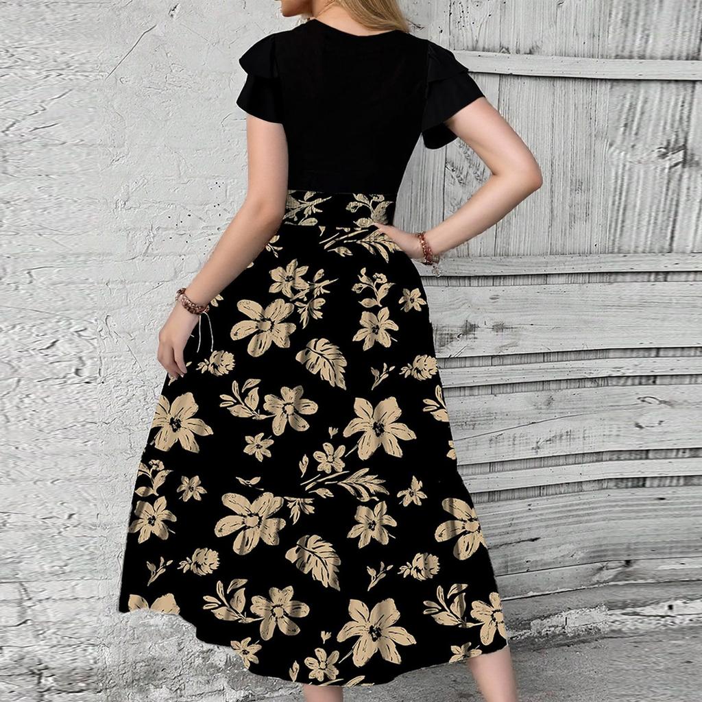 Женское платье с цветочным принтом и высокой талией, модное и элегантное