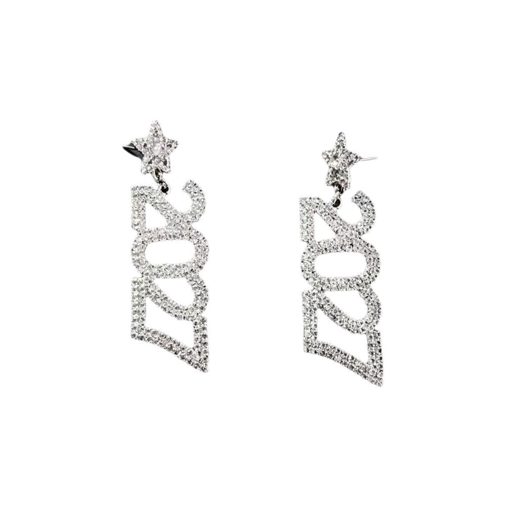Rhinestone 2027 Digital Earrings Fashion Long Drop Earring Jewelry New Year Earrings Christmas