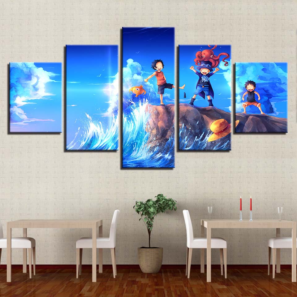 Настенный художественный постер в рамке HD-принты, живопись, 5 шт., аниме, цельные изображения персонажей, современный модульный холст, декор для гостиной