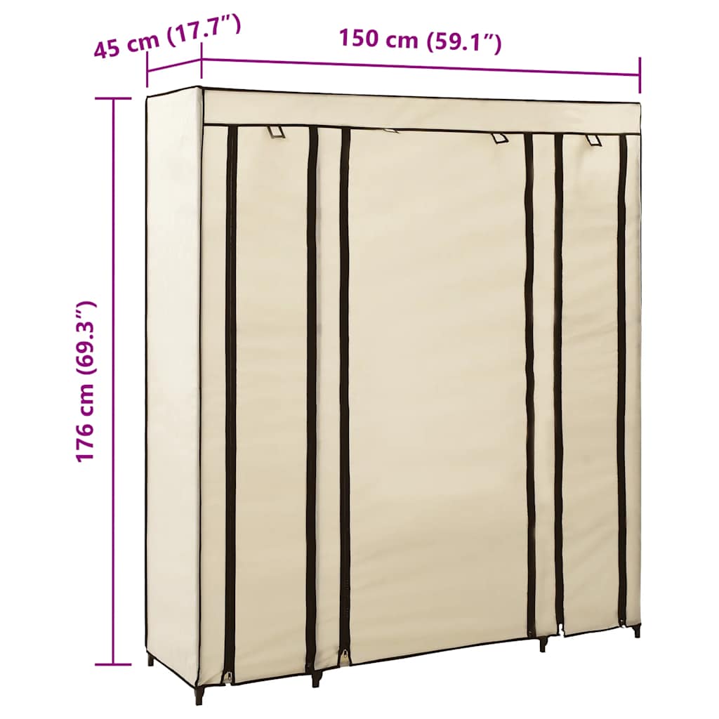 Fabric Wardrobe with Compartments and Clothing Rods Cream 150 x 45 x 176 cm