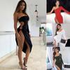Women Slim Breathable Tight Skirt Fashion Stitching Solid Color One Shoulder Hollow Out Sexy Dress
