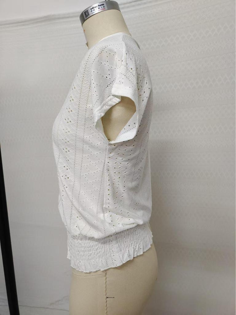 Женский повседневный модный топ с V-образным вырезом, жаккардовый, с вырезами, драпировкой, короткими рукавами, весна/лето 2025