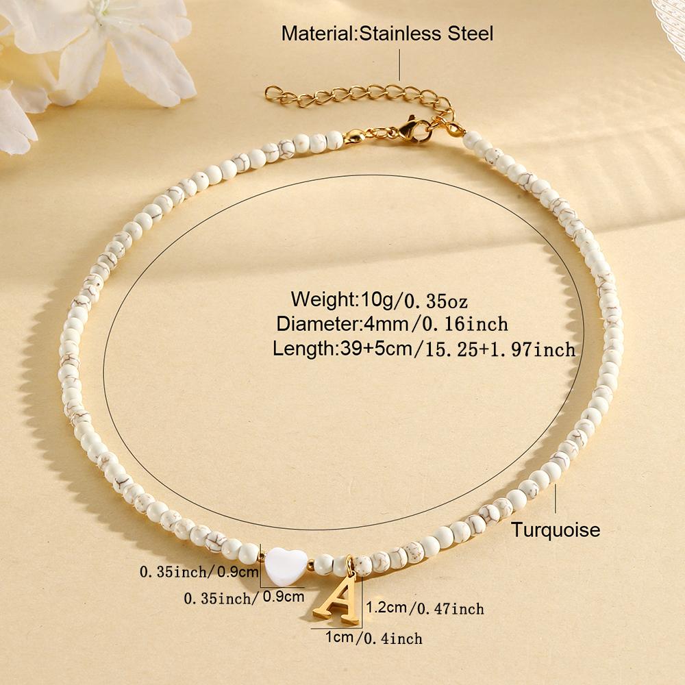 Bohemian Choker Neck Initial Necklaces Heart-shaped Shell Letter Pendant Beads Women's Stainless Steel Necklace Woman Trend2025