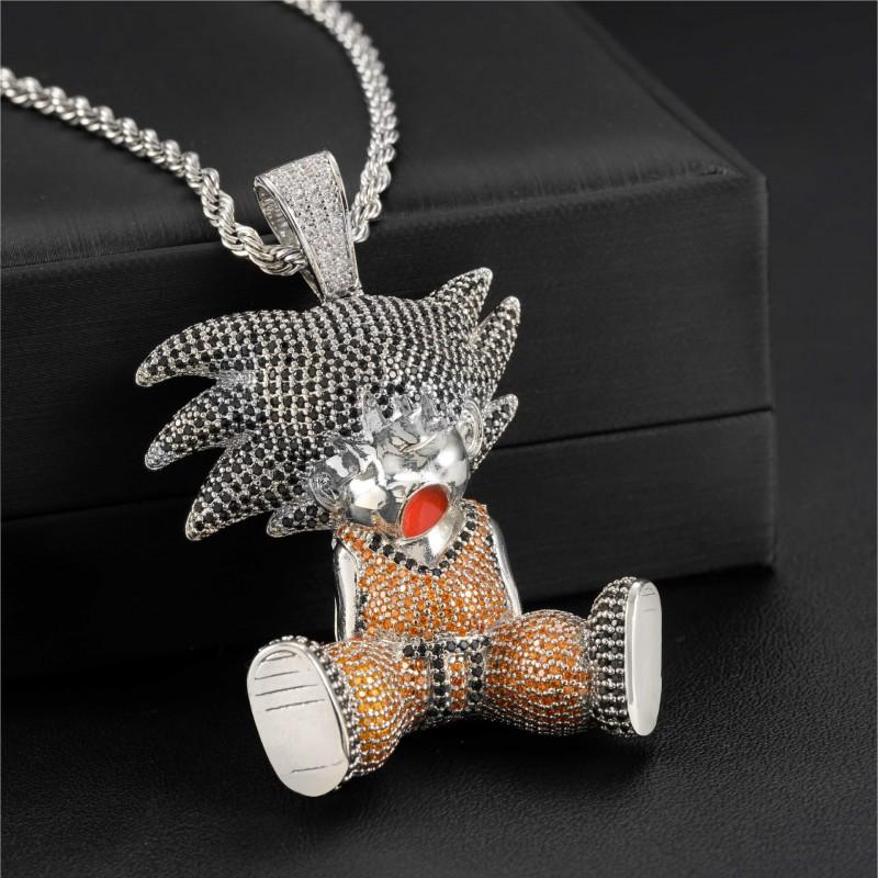 Dragon Ball Z Goku Full CZ Pendant Necklace Hip Hop Style Bling Jewelry Men