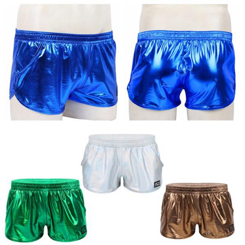 Men's Pants Shiny Metallic Low Rise Elastic Waistban Boxer Shorts Stage Performance Costume