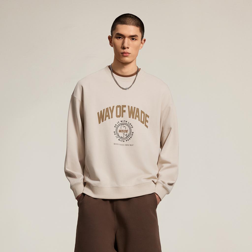 Ли Нин Баскетбольная серия свитер круглый вырез свободный длинный рукав толстовка мужская толстовка овсяно-серый AWDU277-6