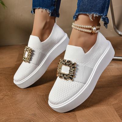 Модные женские кроссовки 2024 Новые Весна Осень Металлический декор Женская обувь на плоской подошве Сетчатые дышащие лоферы Удобные повседневные кроссовки Женские