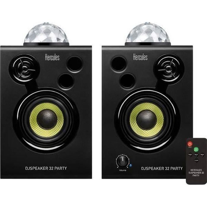 HERCULES DJSPEAKER 32 Party - Enceintes De Monitoring Actives - 2 X 15 Watts RMS - Dome Lumineux (4 Modes) - Noir