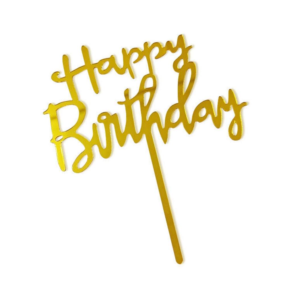 10 Pcs 1 Set Acrylic Happy Birthday Cake Topper Gold Design Kids Birthday Party Cake Toppers Dessert Decoration