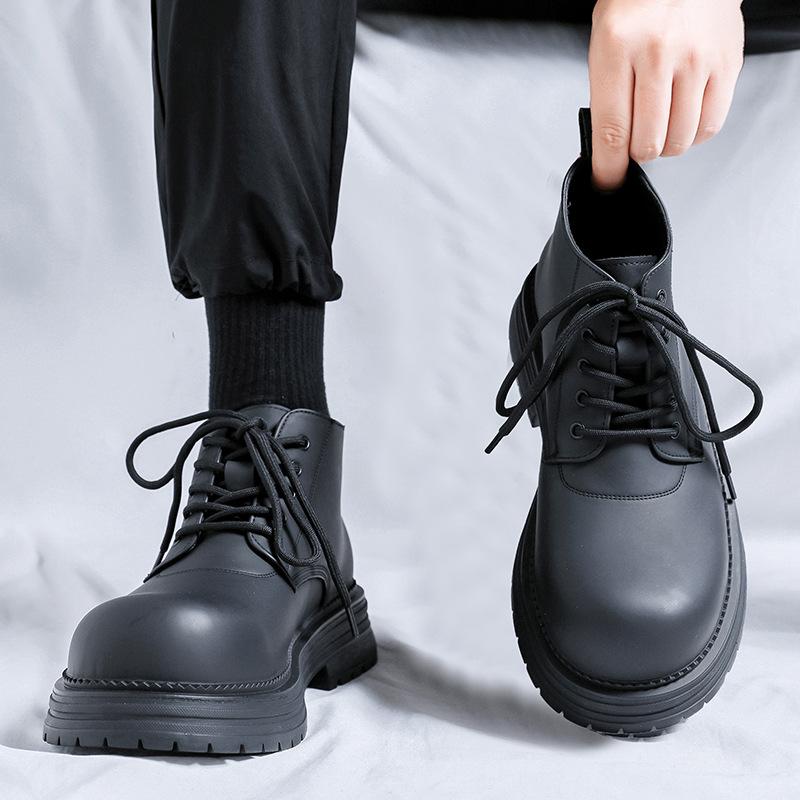 Мужские повседневные деловые офисные туфли на платформе черные трендовые осенне-зимние ботинки ковбойские из натуральной кожи ботильоны боты мужские