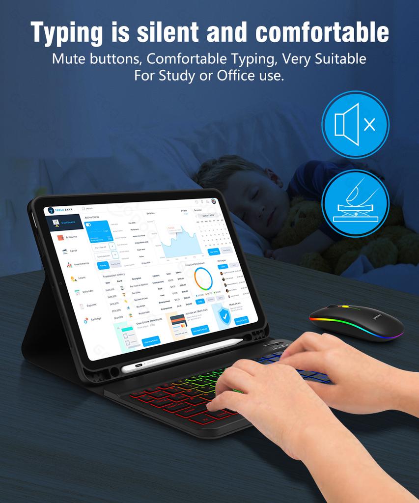 10inch RGB Backlit Rechargeable Bluetooth Keyboard Mouse Wireless Keyboard Bluetooth Mini Keyboard for Spanish Russian Keyboard