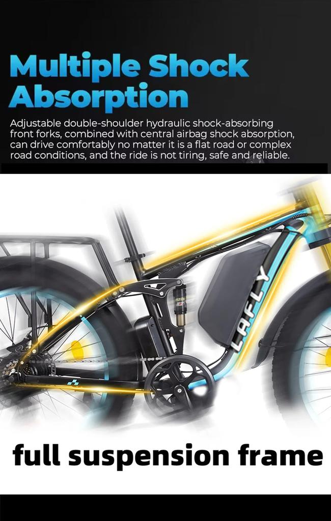 Новый LAFLY-T1000PRO, 2000 Вт, двойной двигатель, 48 В, 23 Ач, 26*4,0, гидравлический тормоз с толстыми шинами, мягкая задняя рама, гидравлическая большая передняя вилка, электровелосипед