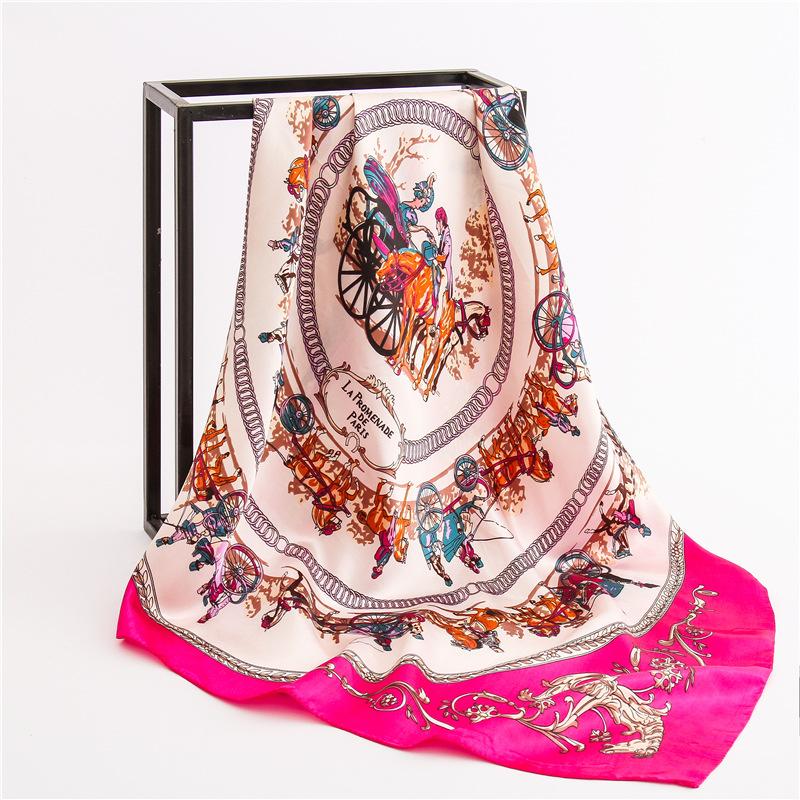 Fashion Hijab Scarf For Women Print Silk Satin Hair Scarfs Kerchief 90*90cm Square Neckerchief Headband Scarves For Ladies