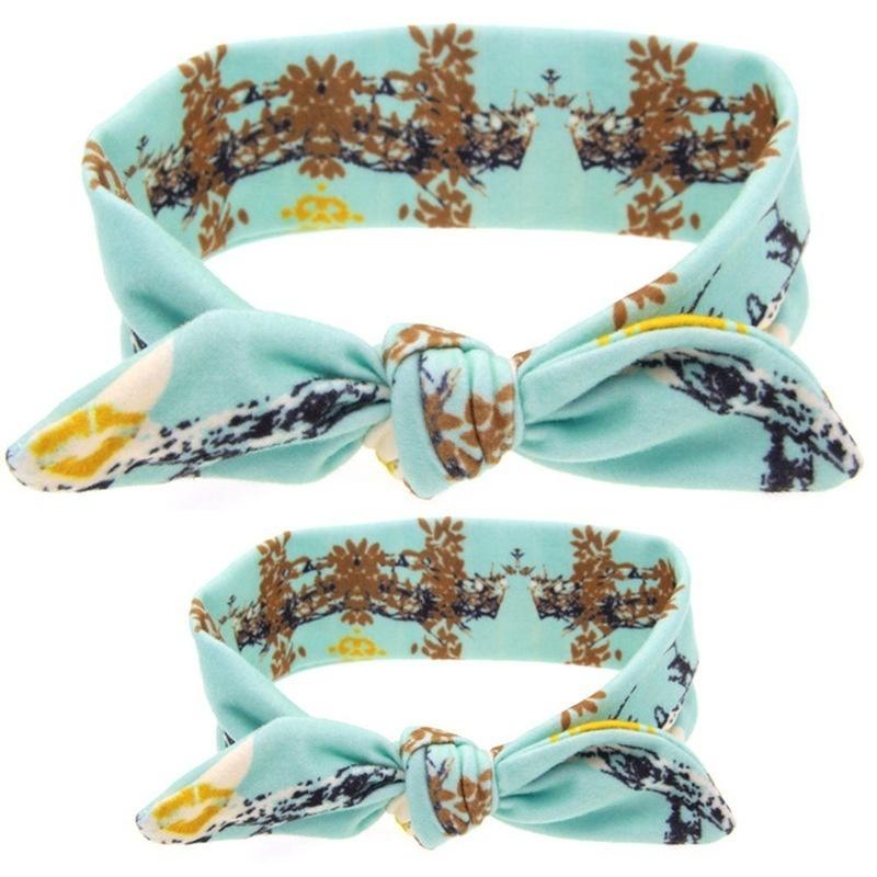 2pcs / комплект (Мама+Ребенок) Повязки на голову с кроличьими ушками, бантами, хлопковые аксессуары для волос, бант-галстук, эластичный обруч для женщин, малышей, детей, повязка на голову