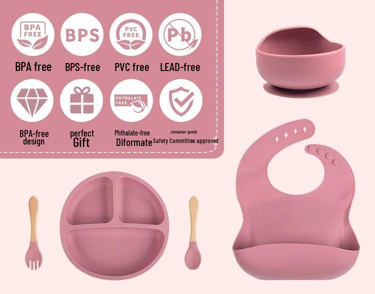 Silicone Baby Tableware: 8-Piece Set with Suction Plate & Bowl