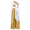 Girls Praise Dance Bodysuit Metallic Color Block Design Patchwork Irregular Drape Wide Leg Jumpsuit