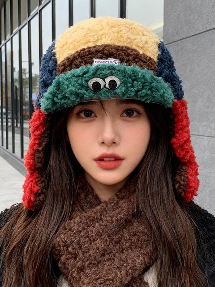 Новая женская цветная шапка с рисунком мультяшных глаз, зимний милый стиль, теплая шапка-ушанка, модный головной убор для холодной погоды, винтажный повседневный
