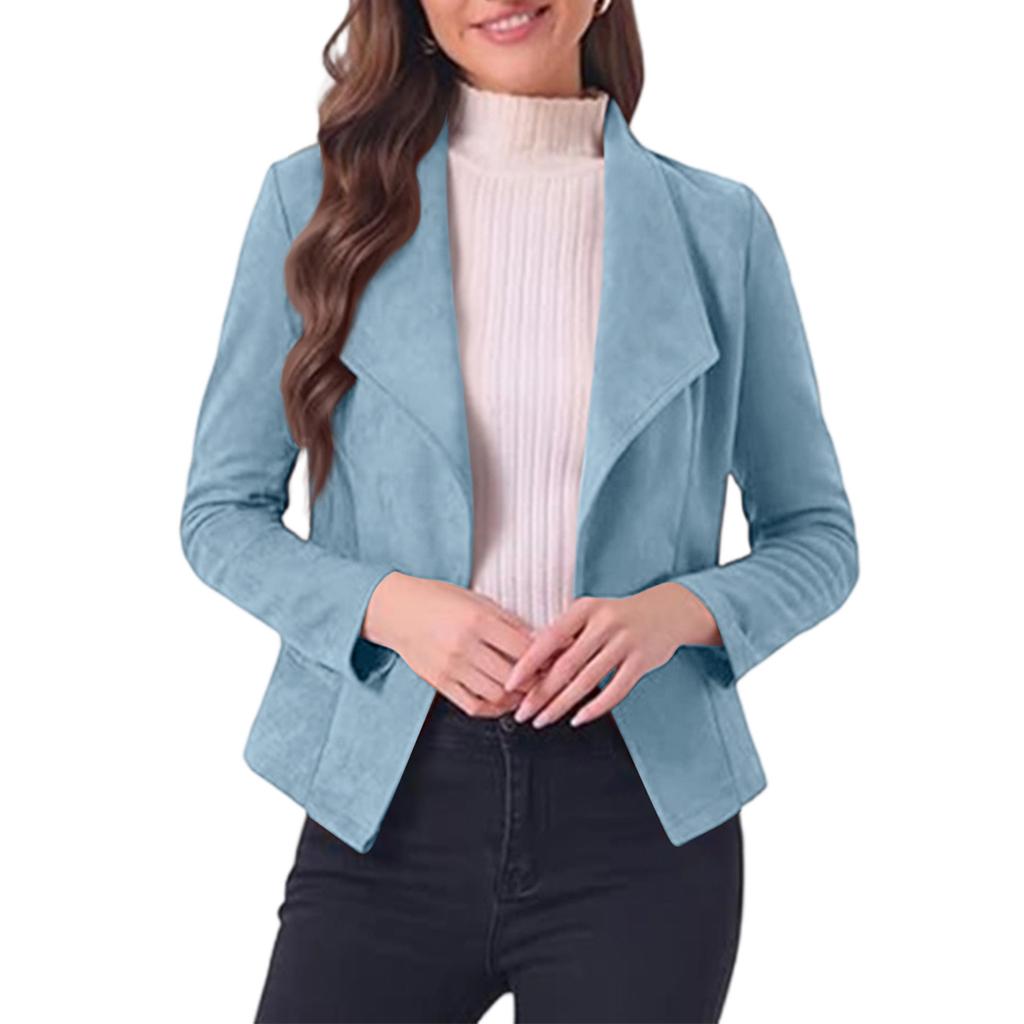 Women's Fashion Elegant Solid Color Lapel Long Sleeve Short Jacket