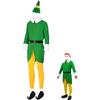 Рождественский костюм эльфа для взрослых, комплект рождественских костюмов приятеля, желто-зеленый наряд Санты, полный комплект рождественского эльфа для мужчин и женщин
